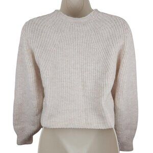 New Cream Balloon Sleeve Cropped Mock Neck Cozy Sweater